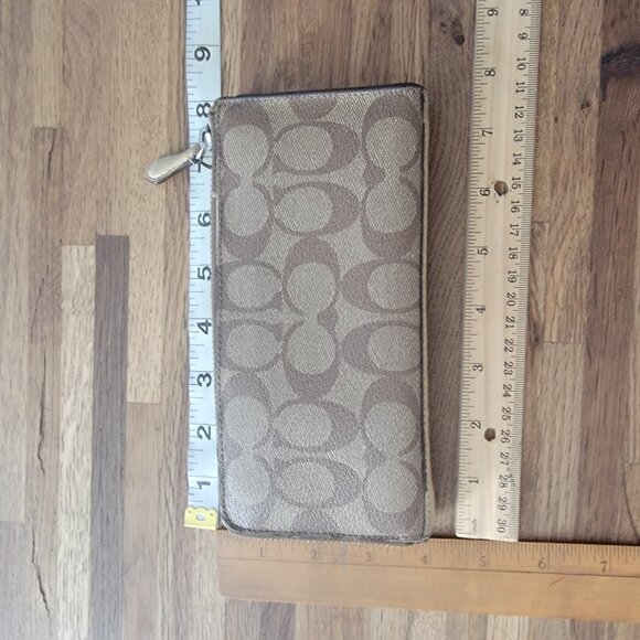 Coach Peyton Signature Slim Zip Wallet - Khaki /Gold - Picture 7 of 13